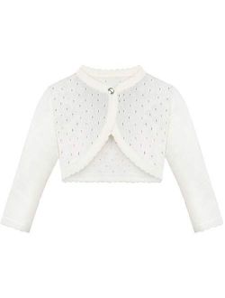 MSemis Kids Girls Long Sleeve Cardigan Floral Lace Beaded One Button Closure Bolero Shrug Jacket Crop Tops Coat