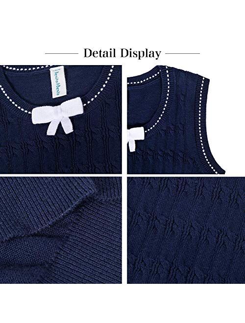 Benito & Benita Girl's Sweater Vest School Vest V-Neck Uniforms Cotton Pullover with Bows for Girls 3-12Y