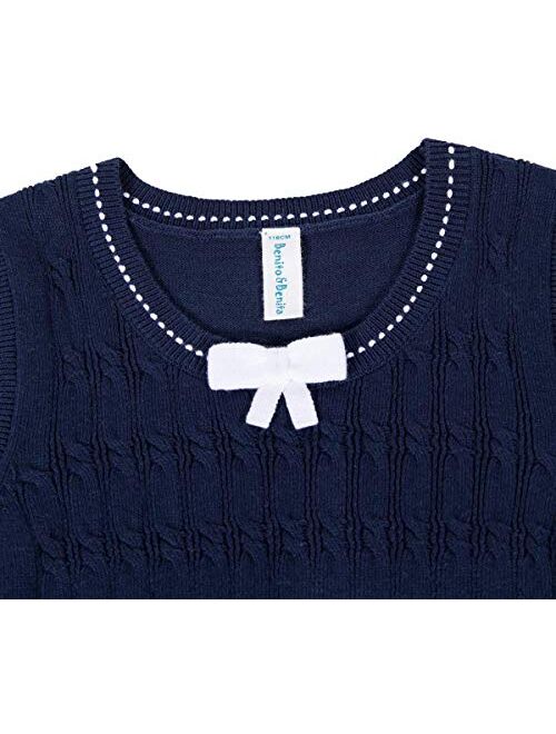 Benito & Benita Girl's Sweater Vest School Vest V-Neck Uniforms Cotton Pullover with Bows for Girls 3-12Y