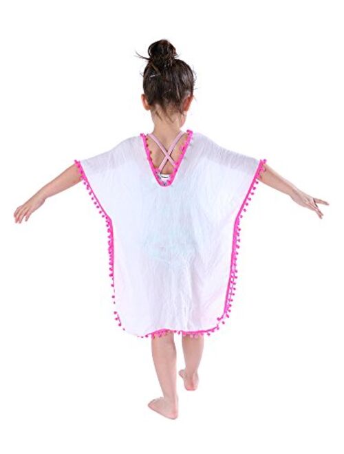 MissShorthair Girls' Cover-ups Swimsuit Wraps Beach Dress Top with Pompom Tassel