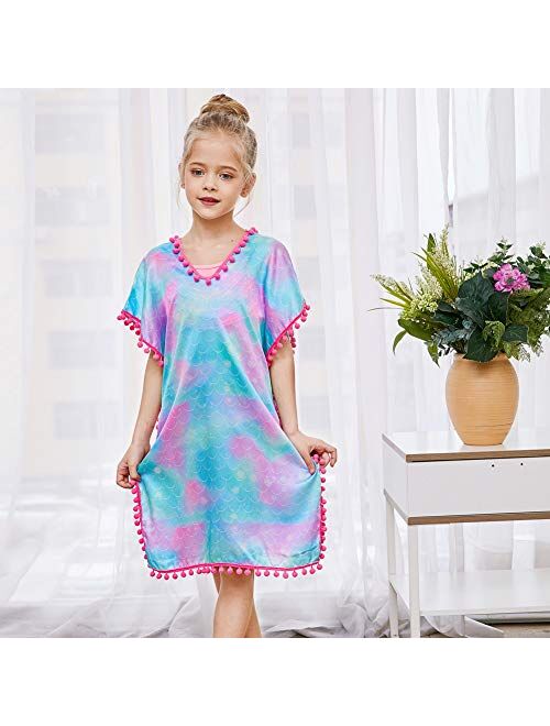 Bathing Suit Beach Dress Cover-Up V-Neck with Tassel for Kids Girls Summer QtGirl Cover Up for Girls Swimsuit Cover Ups