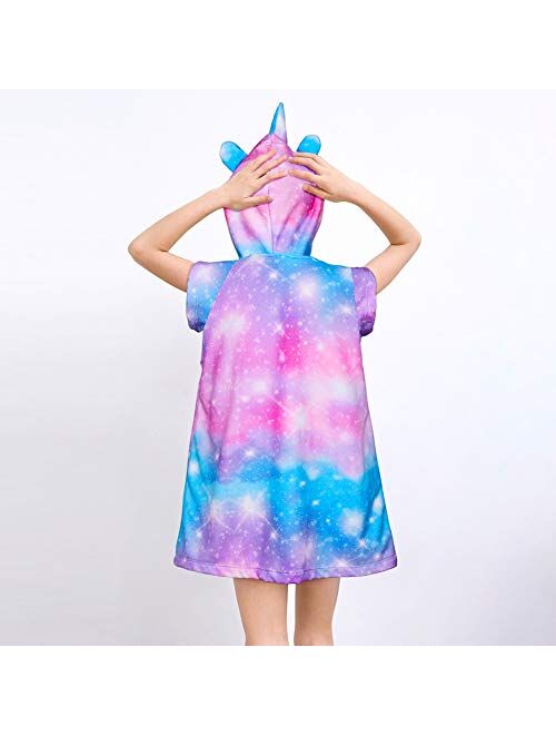 Beinou Unicorn Cover Up for Girls Rainbow Purple Terry Cover Ups Beach Dress 