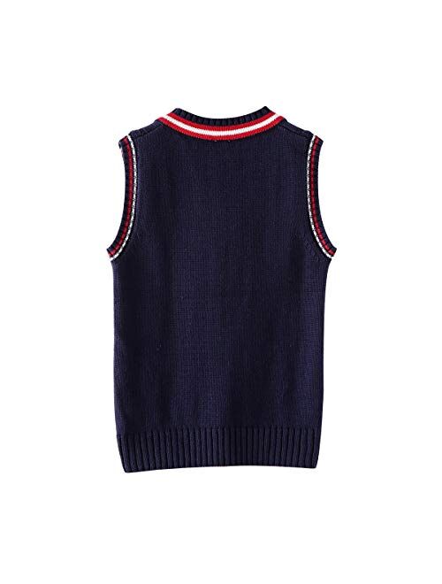 Cotton Impression Boys Girls Uniform Vest V-Neck Sweater Vest Sleeveless Knit School Sweater
