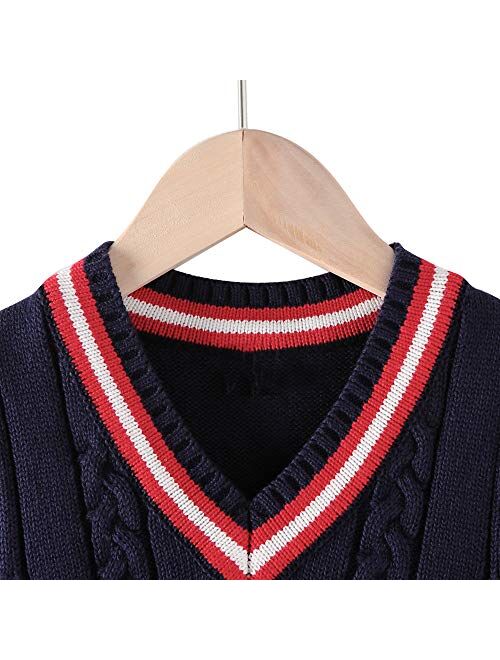 Cotton Impression Boys Girls Uniform Vest V-Neck Sweater Vest Sleeveless Knit School Sweater 