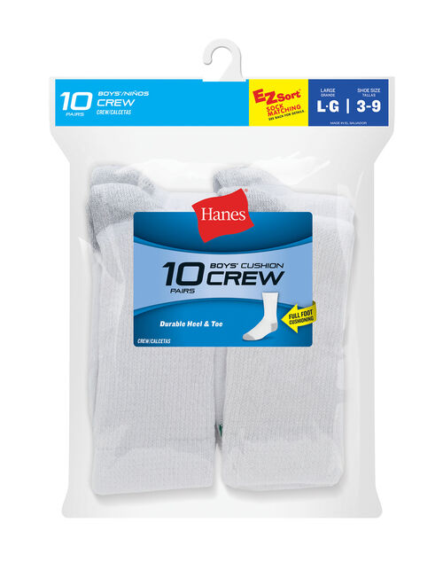 Hanes Boys Socks, 10 Pack Crew, Sizes S - L