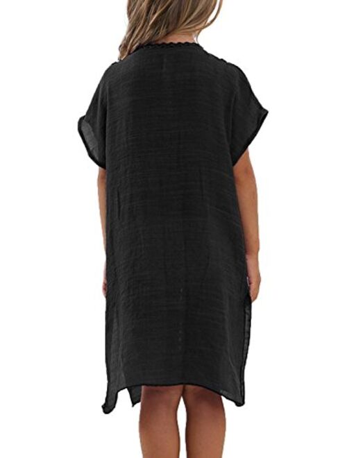 KIDVOVOU Kids Girls Swimsuit Beach Cover-up Crochet V-Neck Swim Dress