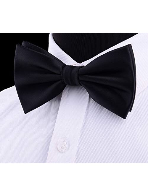 GUSLESON Mens Solid Color Double Fold Pre-tied Bow Tie and Pocket Square Cufflink Set with Gift Box