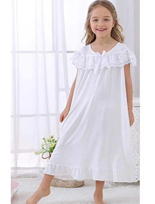 PUFSUNJJ Lovely Girls Princess Nightgown Soft Cotton Sleepwear Kids 3-12 Years