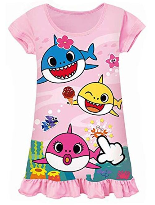 AOVCLKID Toddler Girls Baby Princess Pajamas Shark Cartoon Print Nightgown Dress