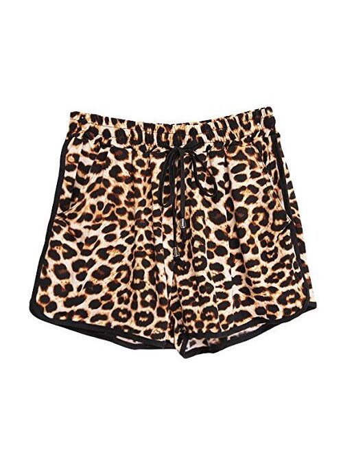Kafeimali Women's Fashion Summer Leopard Beach Shorts Casual Short Pants