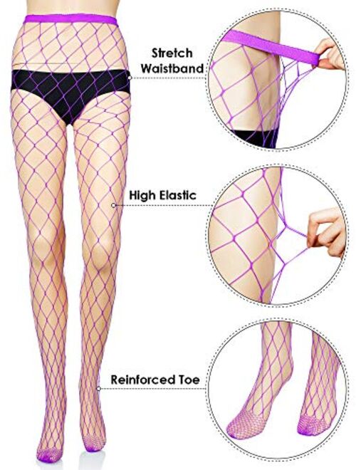 6 Pairs Fishnet Stockings Women's High Waist Fishnet Tights for Girls Ladies (Multicolored, XL Hole)