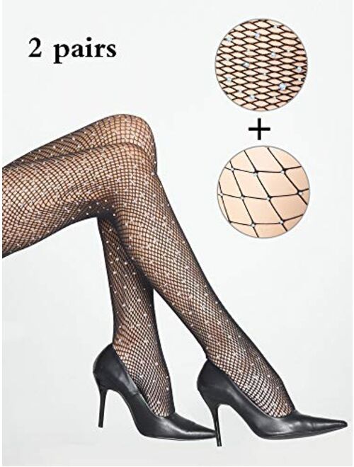 Fishnet Stockings Tights Pantyhose Rhinestone High Waist Stockings for Women