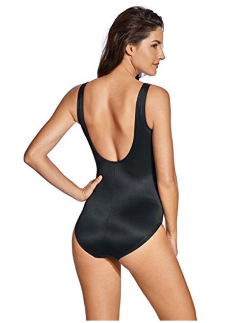 DELIMIRA Women's Ruched Slimming Swimwear Tummy Control Bathing Suit One Piece Swimsuits