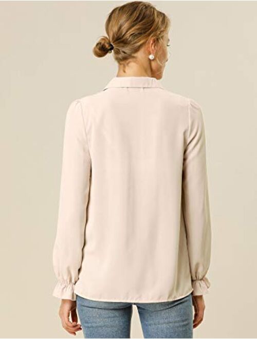 Allegra K Women's Button Down Long Sleeve Peter Pan Collar Ruffled Shirt