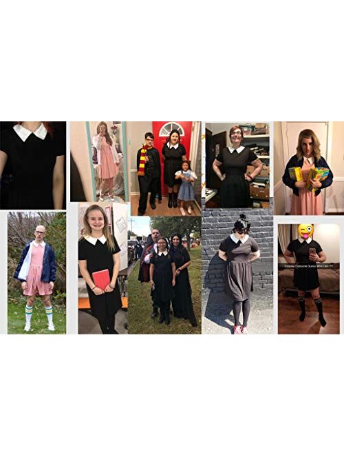 POGT Women's Halloween Costume Wednesday Addams Costume School Girl Costume Dress