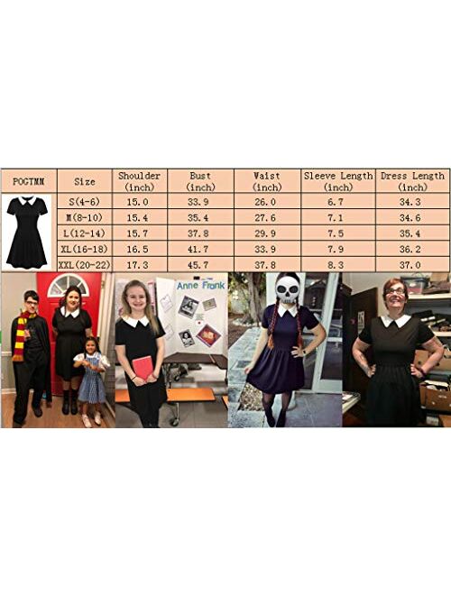 POGT Women's Halloween Costume Wednesday Addams Costume School Girl Costume Dress