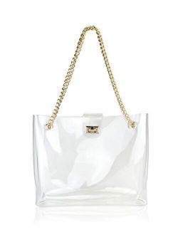 Multifunction Clear Chain Tote with Turn Lock Womens Shoulder Handbag