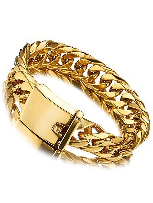 Jxlepe Miami Cuban Link Chain Bracelet 18K Gold 16mm Big Stainless Steel Curb Bangle for Men