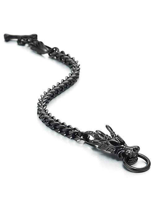 COOLSTEELANDBEYOND Mens Biker Stainless Steel Dragon Curb Chain Bracelet Toggle Clasp Gothic Style 8.9 Inches