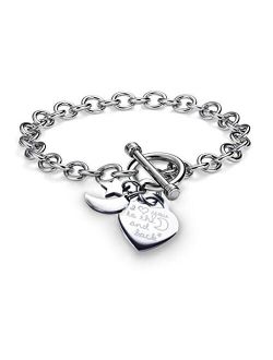 Charms Bracelet Heart Toggle I Love You To The Moon and Back Stainless Steel Chain 7.5"