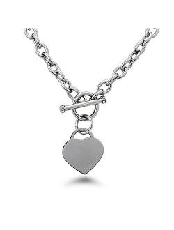 Noureda High Polished Stainless Steel Heart Charm Cable Chain Necklace with Toggle Clasp (Length: 18