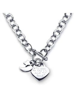 CoolRings Charm Heart Necklace I Love You to The Moon and Back Toggle Stainless Steel for Women Girls, 18"