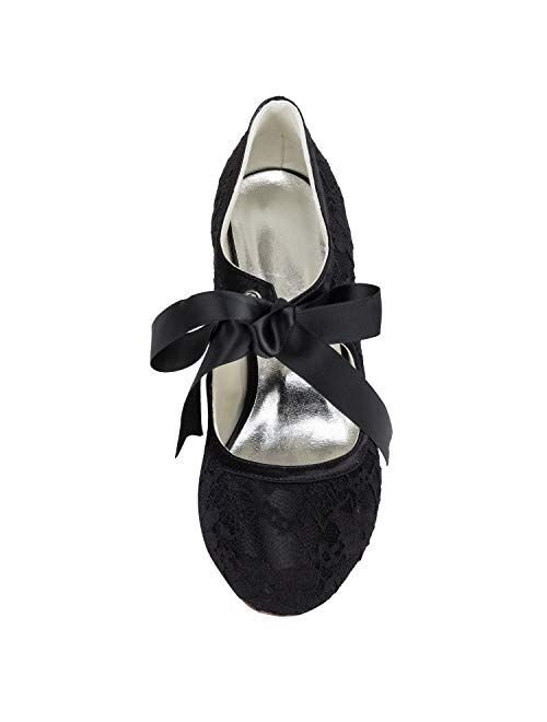 JIAJIA 140311 Stiletto Heel Lace Satin Pumps Ribbon Tie Bridal Wedding Shoes