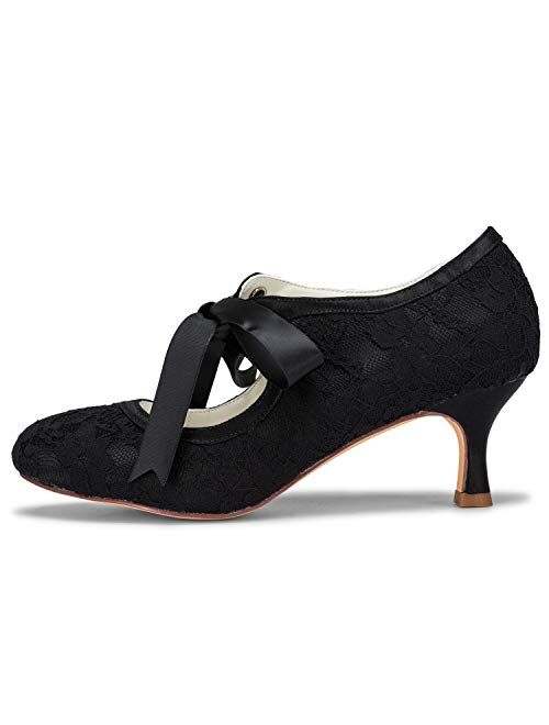 JIAJIA 140311 Stiletto Heel Lace Satin Pumps Ribbon Tie Bridal Wedding Shoes