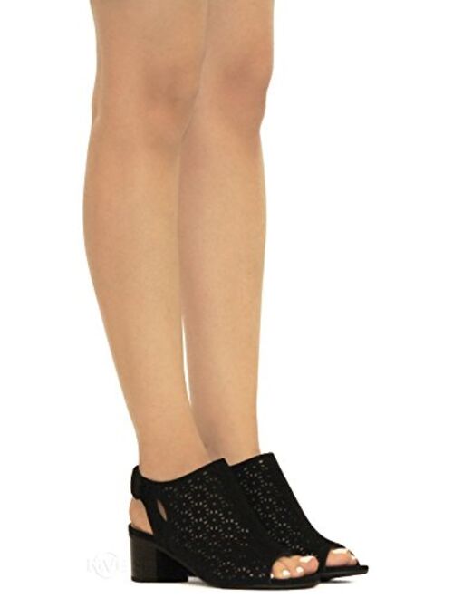 MVE Shoes Women's Peep Toe Open Ankle Sandal - Fashion Faux Leather Chunky Heel - Strappy Side Zipper