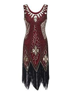 Women's 1920s Vintage Flapper Beaded Sequin Art Deco Fringed Great Gatsby Party Dress
