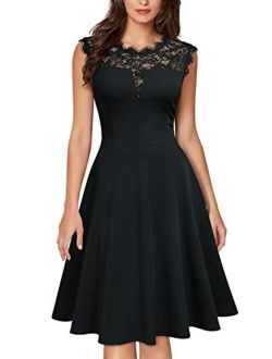 Knitee Women's Vintage Floral Lace Sleeveless Party Cocktail Skater Formal Swing Dress