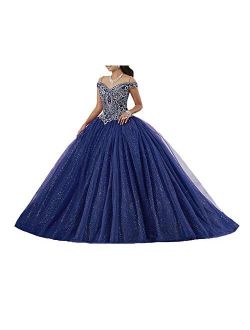 Graceprom Women's Puffy Crystal Quinceanera Gown