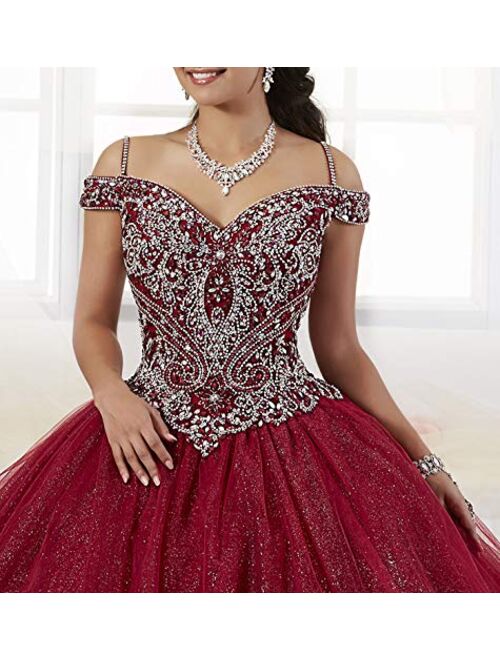 Graceprom Women's Puffy Crystal Quinceanera Gown