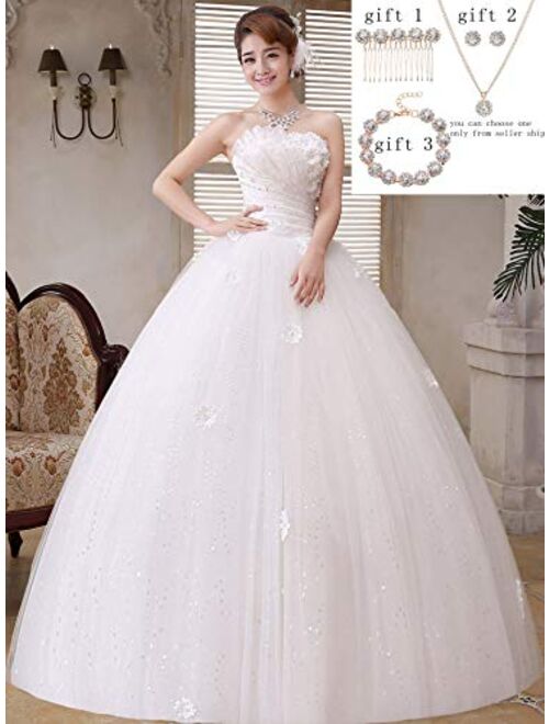 Clover Bridal 2017 Strapless Applique Beaded Pleats Ball Gown Wedding Dress Ivory Pure White
