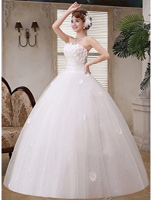 Clover Bridal 2017 Strapless Applique Beaded Pleats Ball Gown Wedding Dress Ivory Pure White