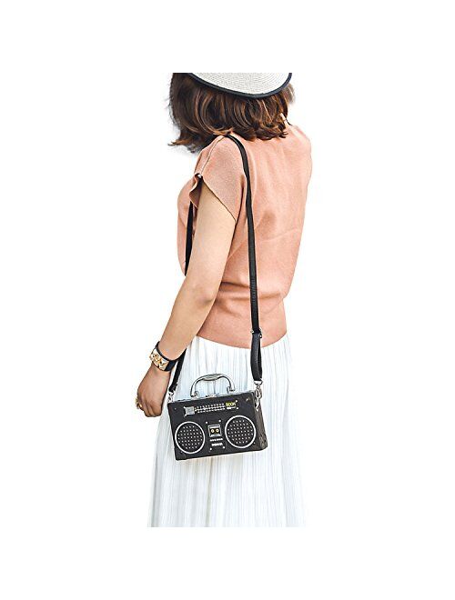 Kuang Women Retro Radio Shaped Clutch Hundred Dollar Bill Box Shoulder Bag Elegant Evening Crossbody Handbag