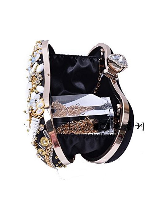 Flada Girl's Colored Beaded Rhinestone Evening Purse Clutches Bag for Party Wedding Elegant Handbag
