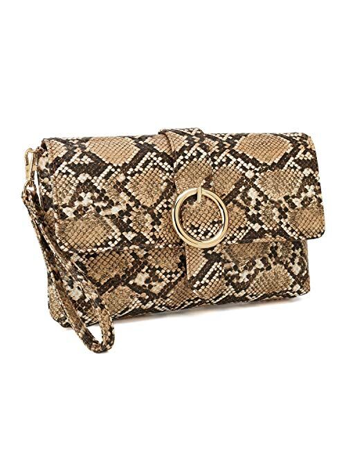 Charming Tailor Snake Clutch Purse with Wrist Strap PU Python Clutch Dress Handbag