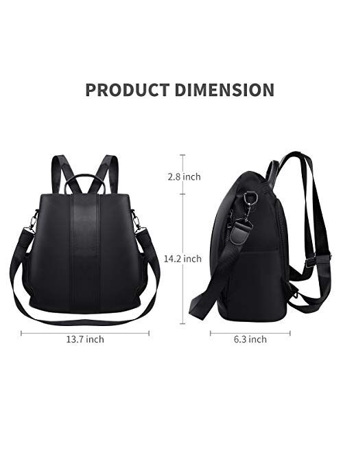 Women Backpack Purse Nylon Fashion Black Backpack Women Lightweight Anti Theft Backpack Rucksack Small Purses for Women Girls Ladies Shoulder Bags Casual Small Daypacks