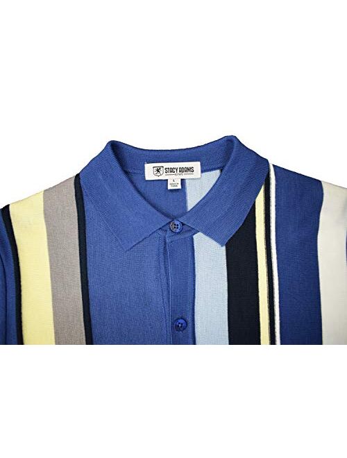Stacy Adams Mens Short Sleeve Knit Sports Shirt - Modern Polo Vintage Classics: Vertical Stripe Color Block