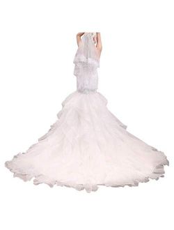 Wanshaqin Womens Mermaid Sweetheart Strapless Beaded Wedding Dress for Brides Organza Ruffled Bridal Gowns Plus Size