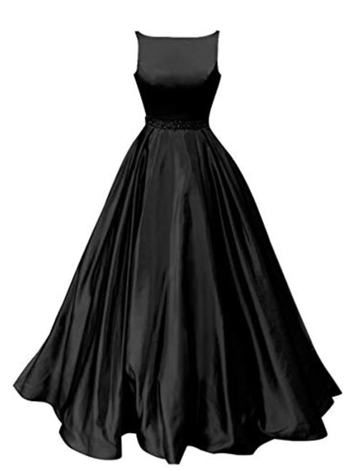 BBCbridal Womens Strapless Beaded Prom Dresses Long A Line Satin Evening Dress Party Gowns with Pockets B32