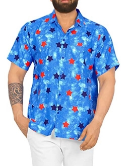 LA LEELA Men's Relaxed Short Sleeve Button Down Casual Hawaiian Shirt Printed D