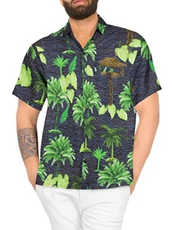 LA LEELA Men's Relaxed Short Sleeve Button Down Casual Hawaiian Shirt Printed D
