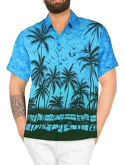 LA LEELA Men's Relaxed Short Sleeve Button Down Casual Hawaiian Shirt Printed D