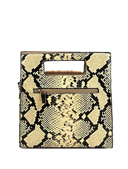 Snake Leopard Animal Print Fringed Vegan Leather Handle Satchel Crossbody Purse