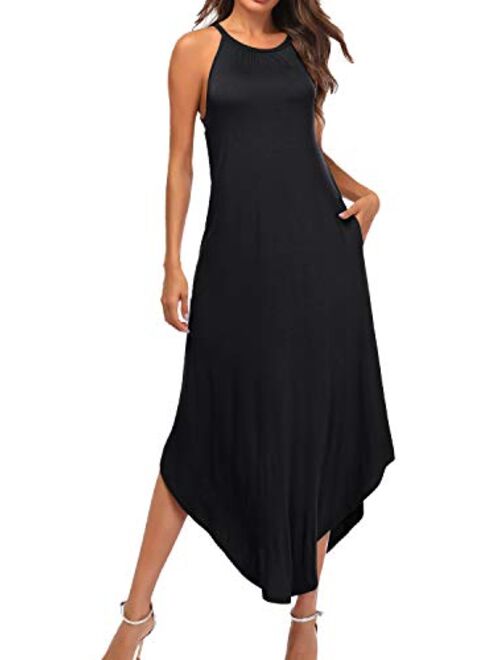 YiNai Womens Casual Summer Halter Maxi Loose Dress Beach Cami Dress with Pockets