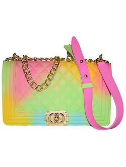 Color Handbags Ladies Shoulder Bag PVC Fashion Handbags Color Matte Matte Rhombic Jelly Bag (Green Pink Yellow)