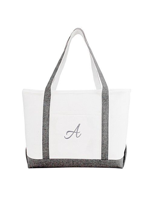 DALIX Gray Beach Tote Bag Personalized Gifts Women Shoulder Bags Letter A - Z