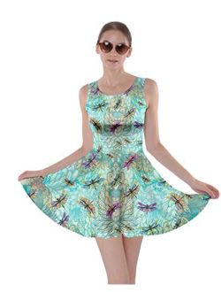 CowCow Womens Watercolor Beetles Insect Bee Butterfly Butterflies Bugs Dragonfly Skater Dress, XS-5XL